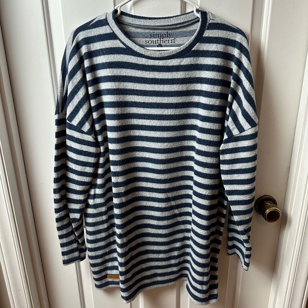 Simply Southern Navy and Gray Striped Top